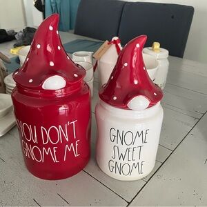 Rae Dunn Red and White Gnome Canisters